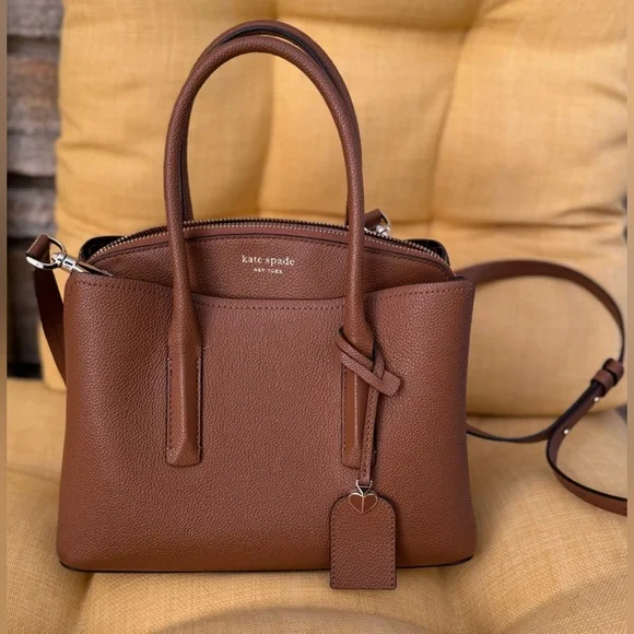 Kate Spade Medium Top Handle Satchel: Brown Leather w/ Removeable Shoulder Strap - Picture 6 of 13